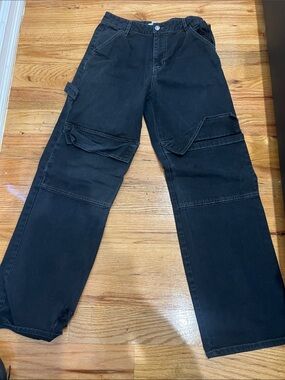 Forever 21 Black Women's Cargo Jeans with Flap Pockets